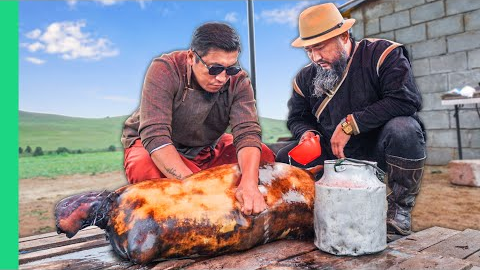 Whole Goat Cooked In Its Own Body!! Bizarre Food of Asia!!