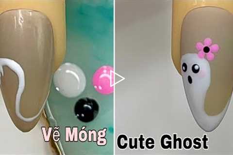 Easy Cute Ghost Nail Art For Beginner 💖Vẽ Móng💅 New Nails Design 💝 New Nails