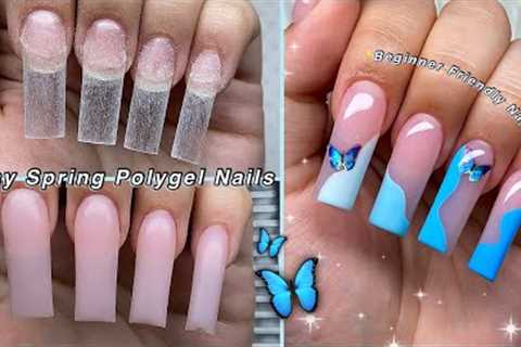 EASY SPRING POLYGEL NAILS🦋 BEGINNER FRIENDLY NAIL ART & BLUE SPRING NAIL DESIGN | Nail Tutorial