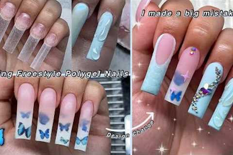 SPRING FREESTYLE POLYGEL NAILS🦋 OMBRE USING POLYGEL & 3D NAIL ART DESIGN! Nail Tutorial