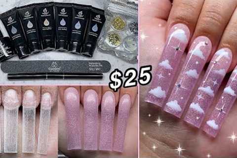 TRYING A $25 POLYGEL KIT FROM AMAZON! POLYGEL OMBRE & CLOUD NAIL ART DESIGN | Nail Tutorial