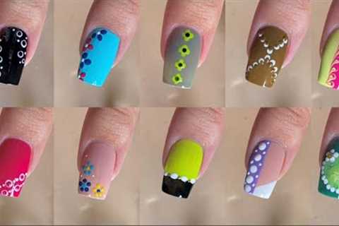 Top 10 Easy nail art designs at home || 2 minute nail art designs with household items