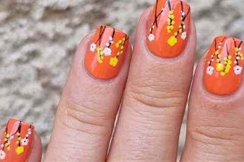 Orange Nails | Autumn Floral Nail Art | Easy Nail Design For Beginners!