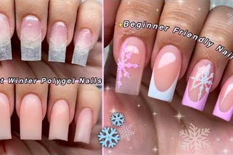 SHORT EASY WINTER POLYGEL NAILS❄️ BEGINNER FRIENDLY NAIL ART & WINTER NAIL DESIGN! | Nail..