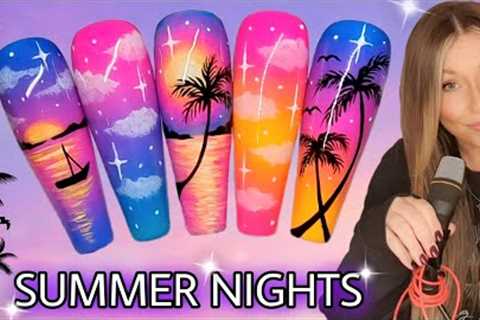 🌅 Summer sunset nails | Palm tree gel polish nail art design | Easy ombré | Galaxy | Beach | Cosmic