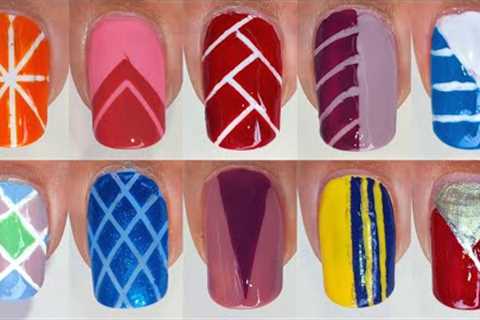 10 Easy nail art using striping tape || Nail designs for beginners to do at home || Nail Delights💅